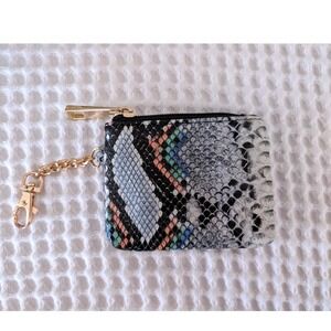 ALDO Faux Snakeskin Coin Purse Keychain Wallet Zip Mini Pouch Multicolor